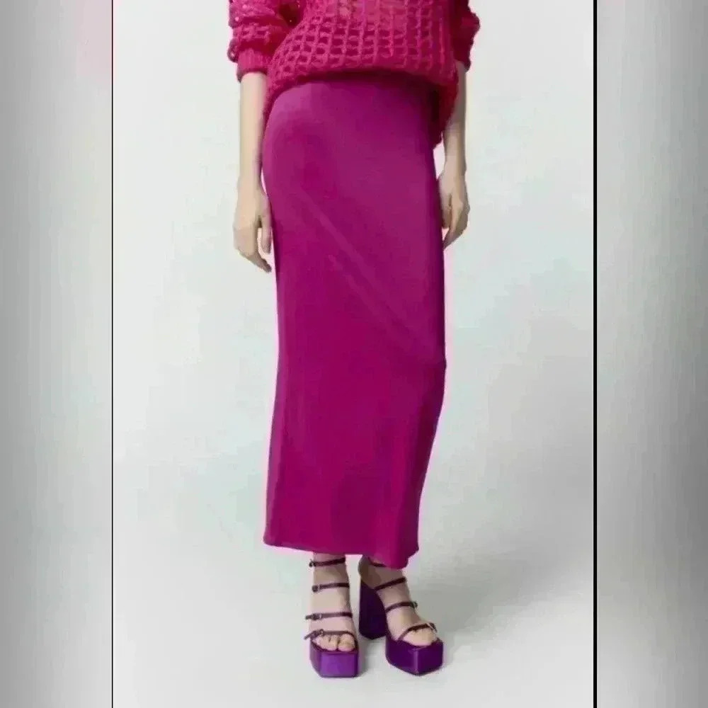Urban Outfitters Dominique Minimal Staight Stretch Maxi Skirt Pink Womens Large